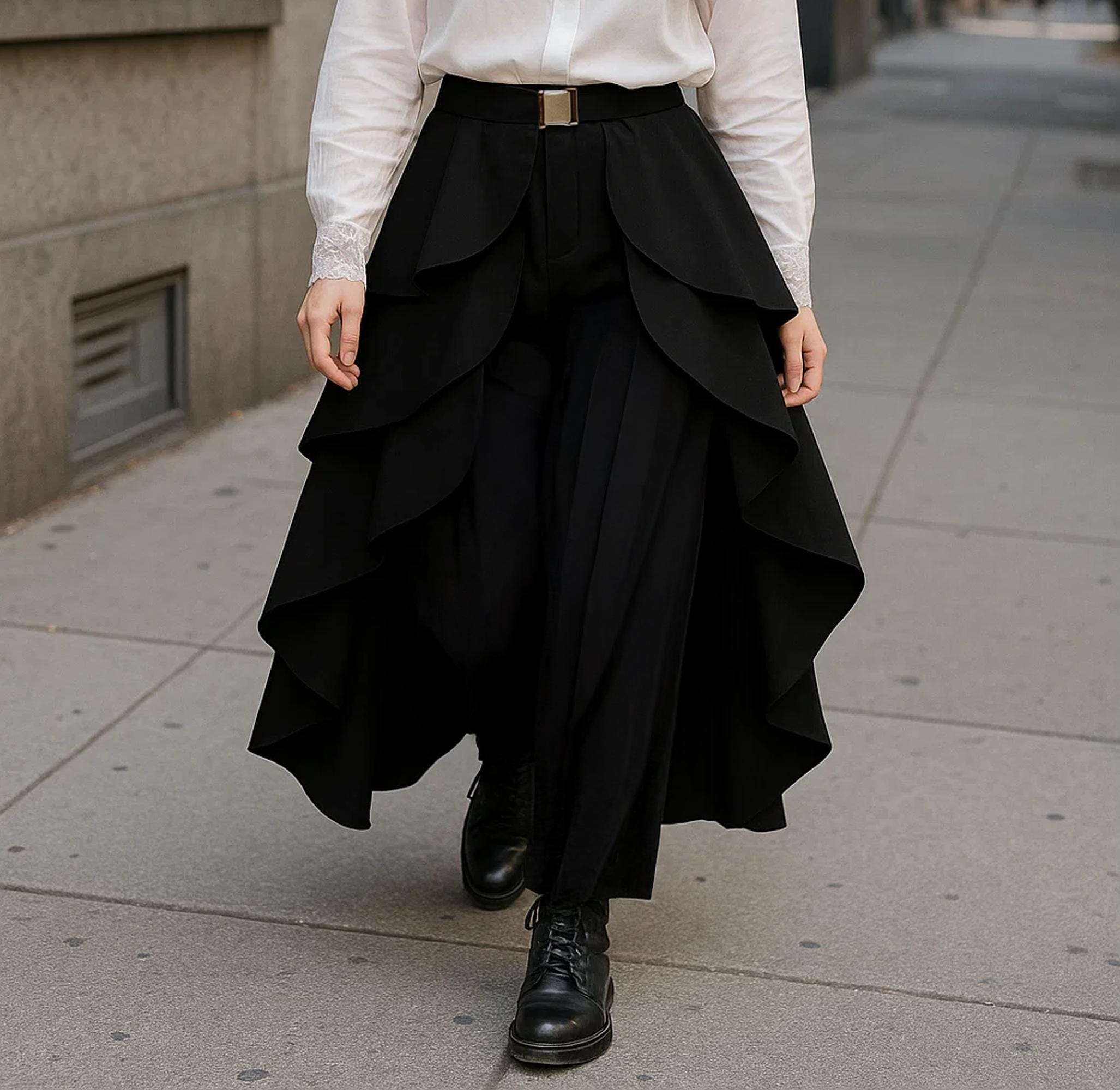 Gothic Ruffle Layered Skirt Pants: Unisex Asymmetric Streetwear - Etsy