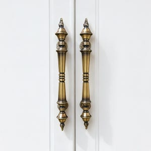 Pair of Antique Brass Door Handles Victorian Ornate Entryway Pulls 46cm