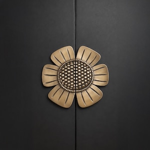 Large Flower Solid Brass Door Handle Pair Ornate Sun Entrance Pull 11 Inch