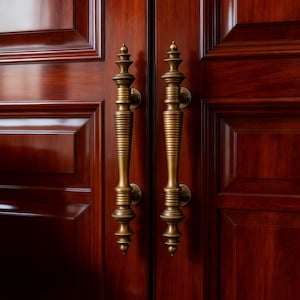 Pair of Antique Brass Door Handles Solid Brass Ornate Entry Pulls 34cm