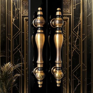 Par dekorativa dörrhandtag i massiv mässing med antik finish 32 cm