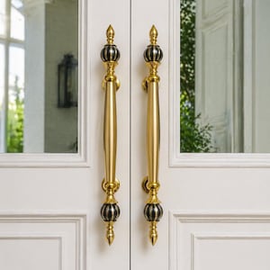 Juego de tiradores de puerta de latón antiguo hechos a mano con forma de calabaza, estilo victoriano ornamentado, de 45 cm (18 pulgadas).