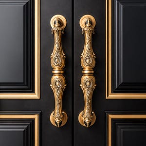 Set of 2 Antique Brass Door Handles Ornate Victorian Style Entryway Pulls 35cm