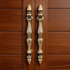 Pair of Antique Brass Ornate Door Handles Solid Brass Entryway Pulls 43cm
