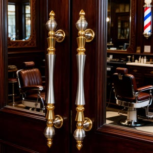 Ornamental Solid Brass Entryway Door Handles Gold Finish 24 Inch Set of 2