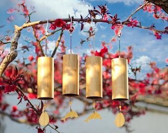 手作りの竹製ウィンドチャイム - 屋外ガーデン装飾、リラクゼーションと瞑想のための8音色のメロディー