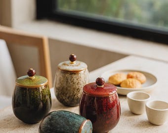 Handmade Porcelain Tea Jar with Lid: Glazed Ceramic Spice Canister
