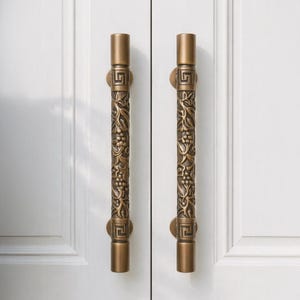 Antiek koperen deurgrepen Sierlijke bloemen gegraveerde portiekgrepen paar 20 inch