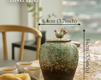 Handmade Ceramic Tea Canister with Lid: Retro Blue Glazed Kitchen Storage Jar