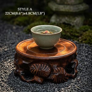 Wooden Display Stand Carved Wood Pedestal for Teapot Bonsai and Decor