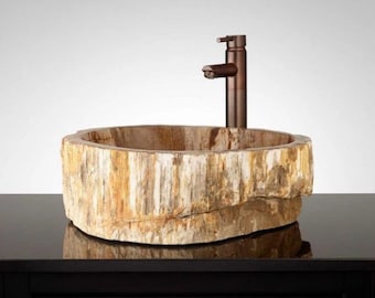 Handmade Petrified Wood Stone Sink | Rustic Bathroom Vessel, 15.7 inch