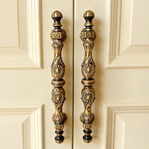 Solid Brass Antique Ornamental Front Door Handles 22 Inch Entryway Pulls Pair