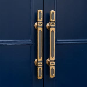Pair of Modern Antique Brass Door Handles Solid Brass Glass Entryway Pulls 14 Inch