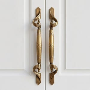Solid Brass Antique Entryway Door Handles Large Pulls Set of Two