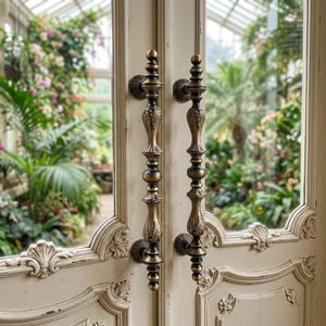 Large Antique Brass Door Handles Solid Brass Luxor Motif Entryway Pulls 26 Inch