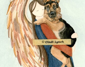 German Shepherd Art Print with Angel PRINT Pet Loss Remembrance Memorial Gift Guardian Angel Art 8 X 10