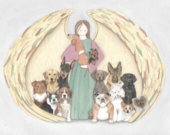 German Shepherd Art Print with Angel PRINT Pet Loss Remembrance Memorial Gift Guardian Angel Art 8 X 10