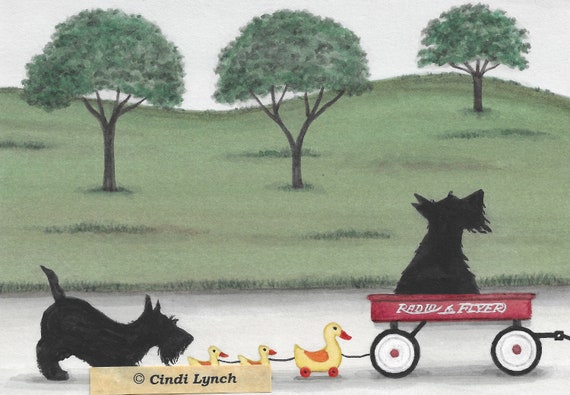 German shepherd family takes holiday sled ride Lynch signed folk art print