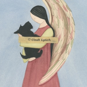 Biglietti di Natale: Scottie Angel (confezione da 12) Pace a tutti / Arte popolare di Lynch Memoriale per la perdita di un animale domestico Ricordo Angelo custode Regalo
