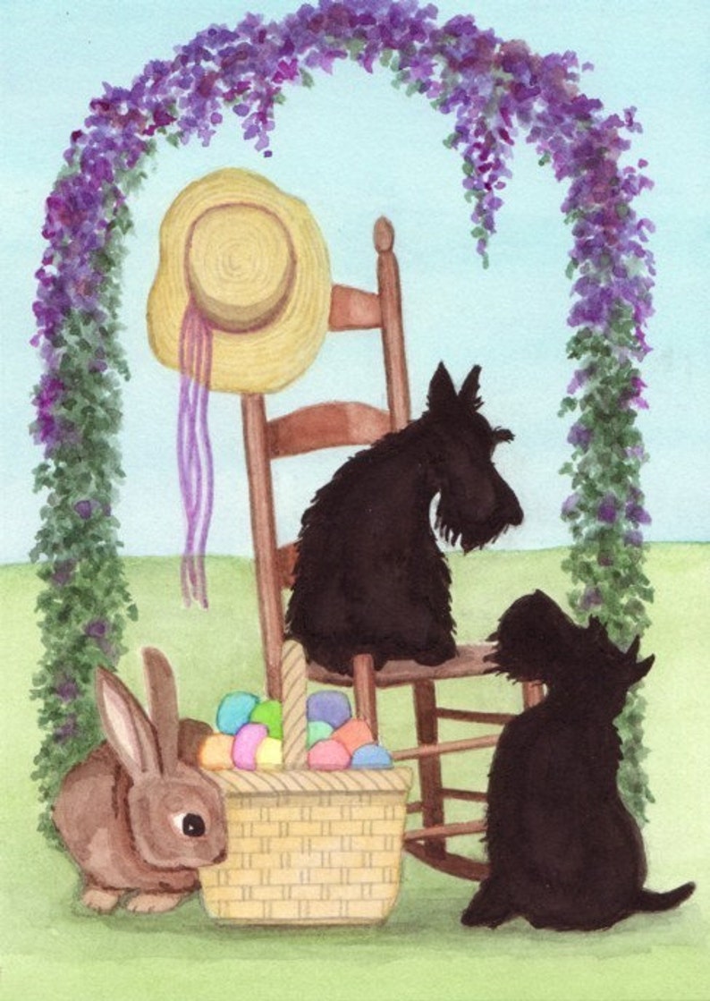 Lynch folk art scotties frolic in snow Christmas cards Scottish terriers