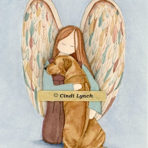 Rhodesian ridgeback with angel / Lynch signed folk art print Pet Loss Memorial Remembrance Guardian Angel Gift