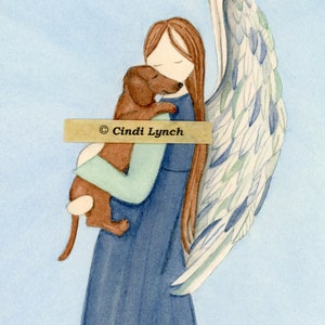 Kurzhaar-Dackel mit Engel im Profil / Lynch signierter Kunstdruck (Weiner / Wiener Doxie) Haustierverlust-Denkmal-Erinnerungs-Geschenk