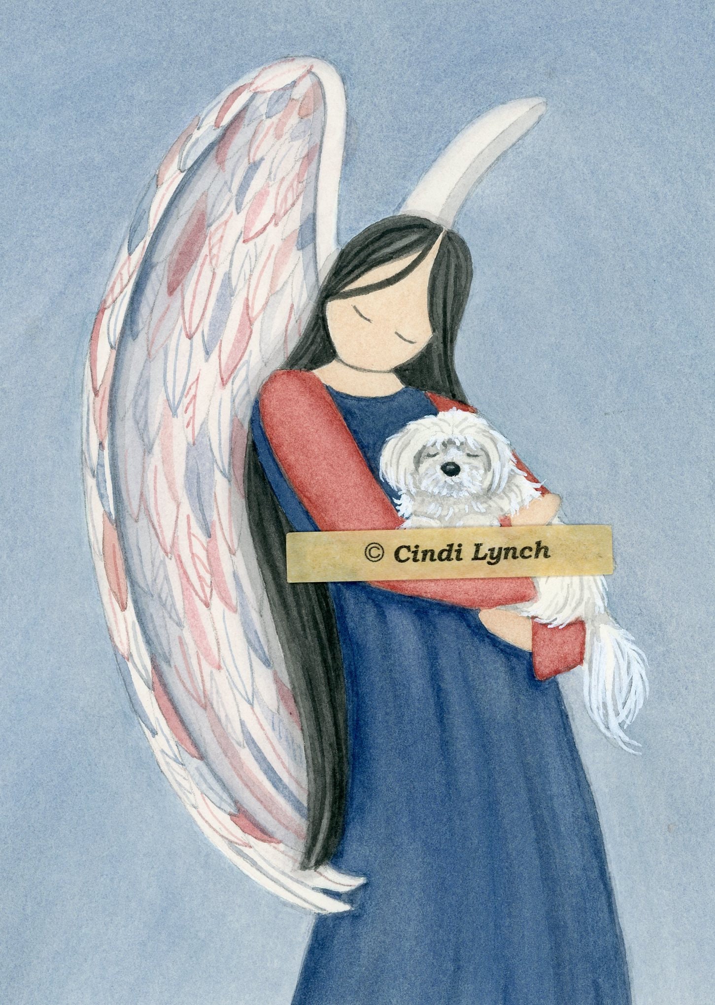 Maltese Cradled by Angel Lynch Signed Folk Art Print Pet Loss
