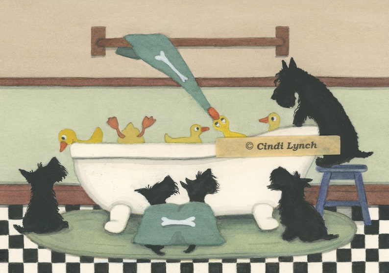Terriers écossais scotties à la recherche de canards à lheure du bain / Lynch a signé une impression dart populaire image 1