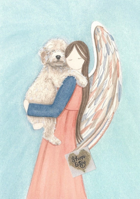 Labradoodle Cradled By Angel Lynch Signed Folk Art Print Etsy
