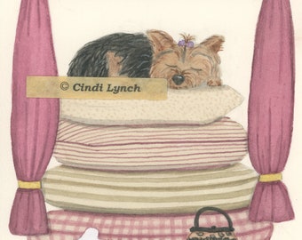 Pampered Yorkshire Terrier (yorkie) / Lynch signed folk art print