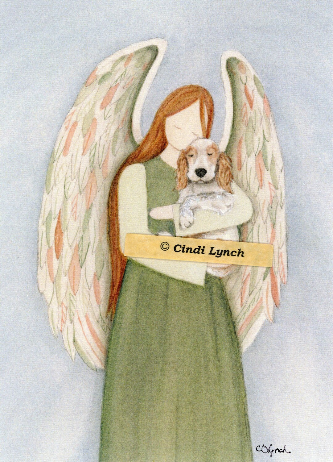 Red Cocker Spaniel With Angel / Lynch Signed Folk Art Print Pet Loss ...