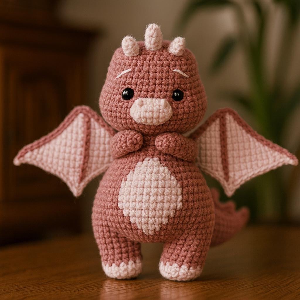 かぎ針編みのあみぐるみ「ピンクドラゴン」のパターン：初心者向け