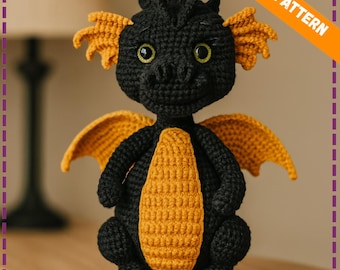 Amigurumi Dragon Crochet Pattern: Black & Gold Plush Toy (PDF Download)