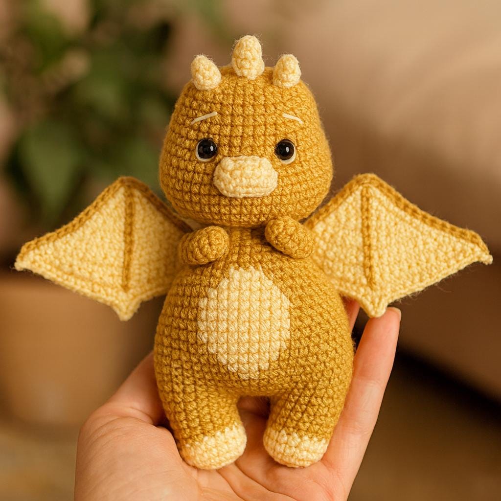 かぎ針編みのあみぐるみ「ピンクドラゴン」のパターン：初心者向け