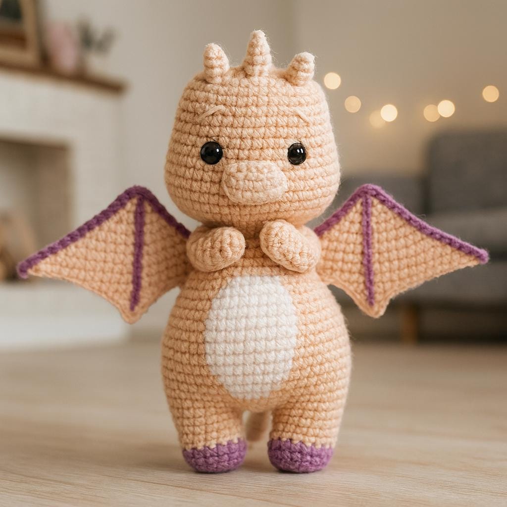 かぎ針編みのあみぐるみ「ピンクドラゴン」のパターン：初心者向け