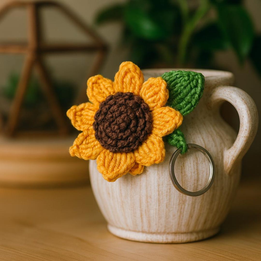 Crochet Sunflower Keychain Pattern • Easy Amigurumi Flower Keyring ...