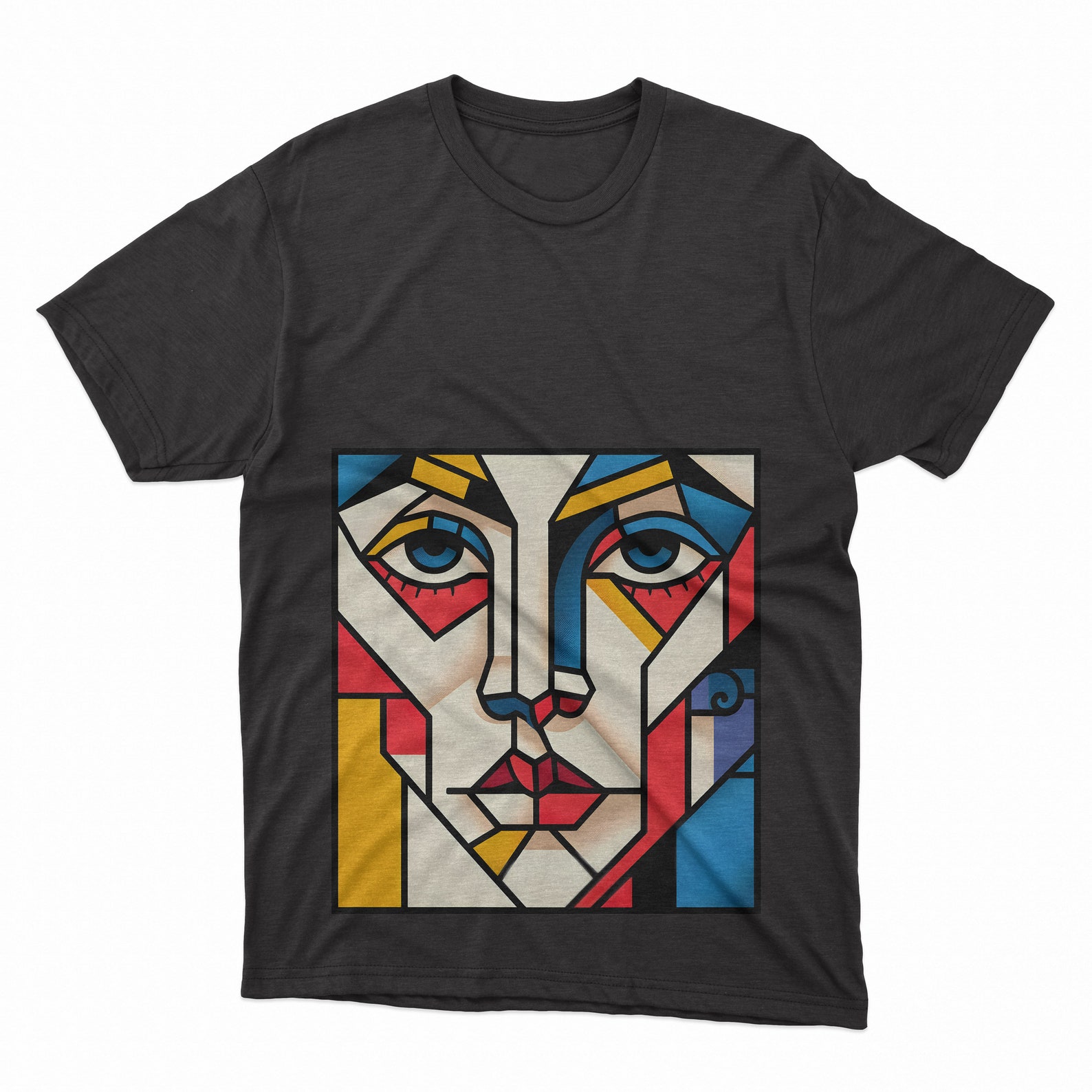 Vibrant Cubist Face Design T Shirt Modern Art T Shirt Abstract Face T ...