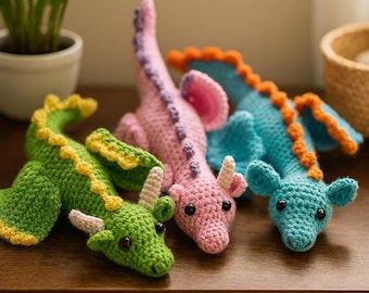 Mini motif dragon au crochet, tutoriel pour peluche Amigurumi (téléchargement numérique)