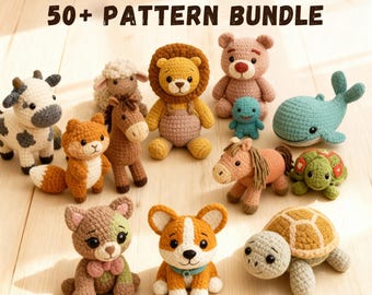 50+ Crochet Animal Plushie Patterns • Amigurumi PDF Pattern Bundle • Beginner Friendly Stuffed Toy Tutorials