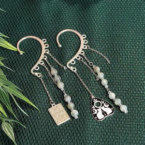 Non-piercing earrings in labradorite, silver stainless steel