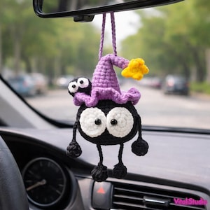 Crochet Car Hanging Plush Black Doll Green String Decor and Gift