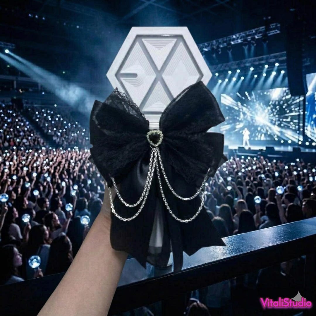 Concert Hand Ribbon Black Lace Lightstick Bow, Chain Ribbon Concert Fan Accessory - Etsy