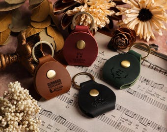 Personalisierte Leder-Gitarren-Plektrum-Halter, benutzerdefinierte Gitarre Schlüsselbund Organizer, einzigartige Geschenke für den Gitarristen, gravierte Freundgeschenk