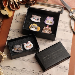 Cute Kitten Embroidered Patch with Customizable Box, Sew on Patch, Patch for Bag/Clothes/Shoes, Iron on Patch, Birthday Gift, Cat Lover Gift