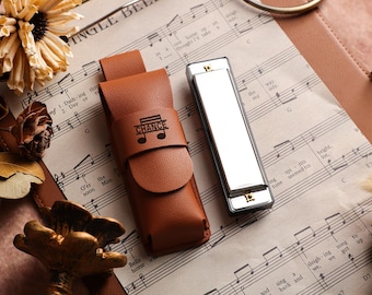 Personalized Harmonica With Leather Case, Custom Engraving Stainless Steel Harmonica, Perfect Gift For Harmonica Players, Music Lover Gift