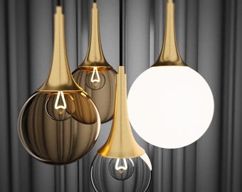 Modern Gold Pendant Light Fixture – Customizable Multi-Glass Drop Chandelier | Globe Pendant Light for Dining Room, Kitchen Island, Entryway