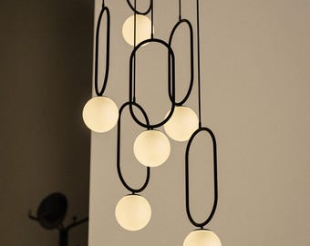 Ellipse Shape Pendant Light, Modern Globe Multi Pendant, CUSTOM Chandelier for  Staircase, Trending Home Decor, Black Brass Gold Fixture