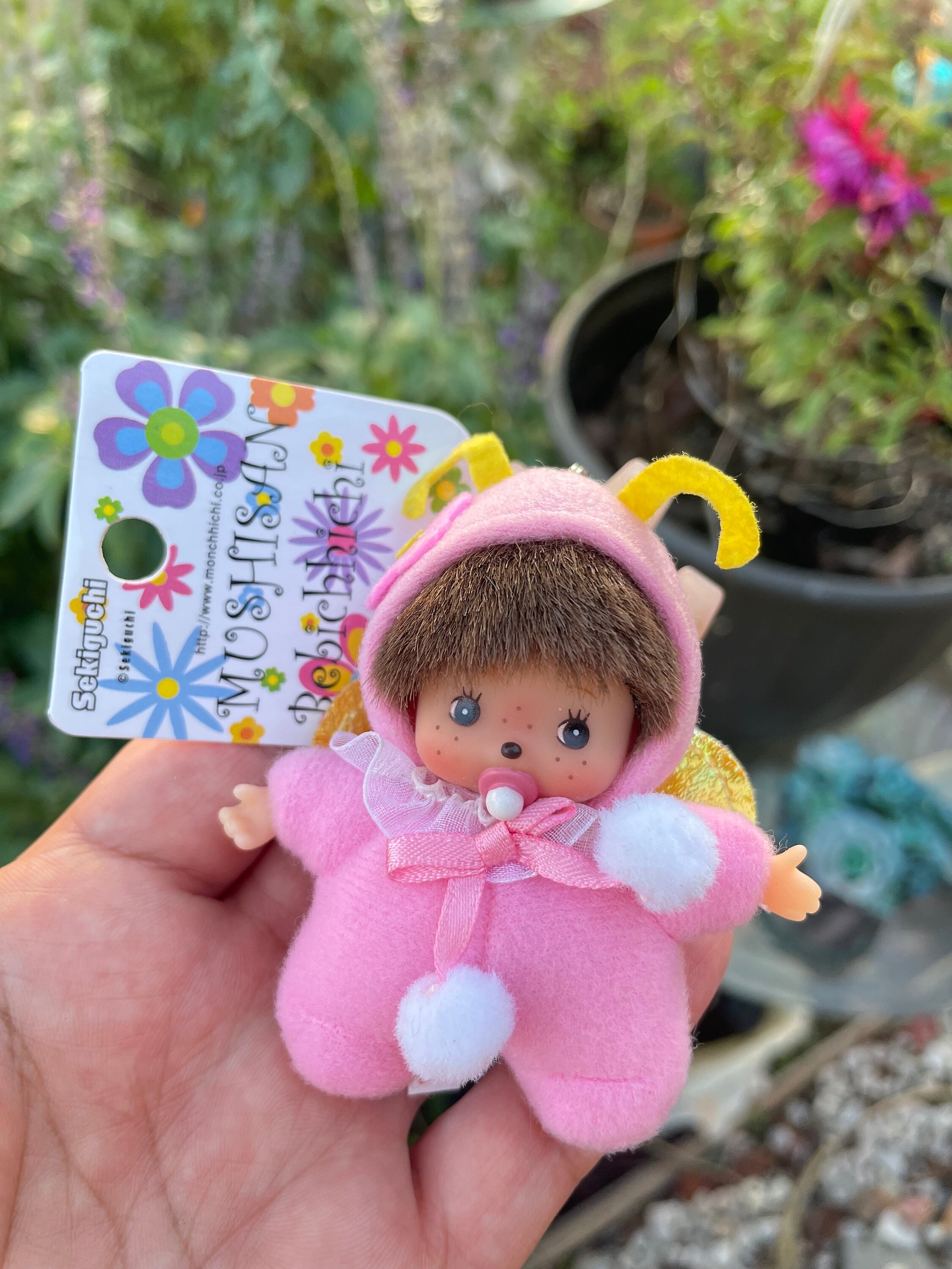 【Monchhichi】Idol SS Bebichichi Key Chain Pink Happy Color Monchhichi Keychain Girl Pink Love Plush Mascot