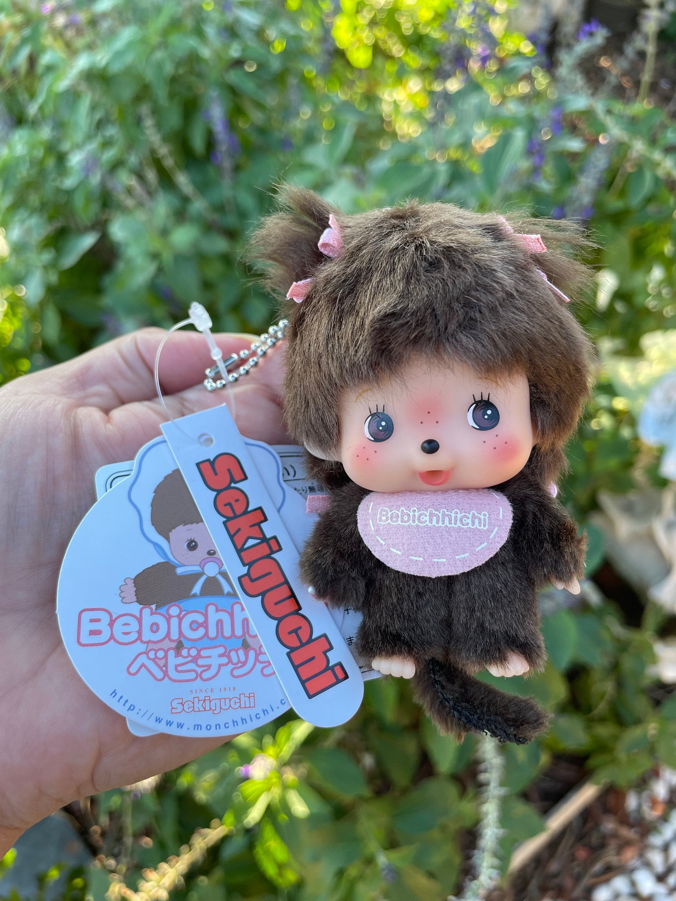 【Monchhichi】Babychichi Bighead SS Girl Key Chain Pink Sekiguchi HAPPY COLOR Plush doll Keychain Bebichhichi Girl