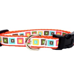 Dog Collar - Red and Teal and Yellow Extra Small All Breeds - &#39;Multi Squares&#39;